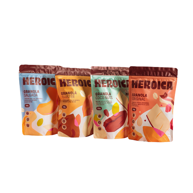 Combo Quarteto Crocante - 4 Granolas 300g. Sabor Cluster de Avelã, Original, Coco Nuts e Salgada.